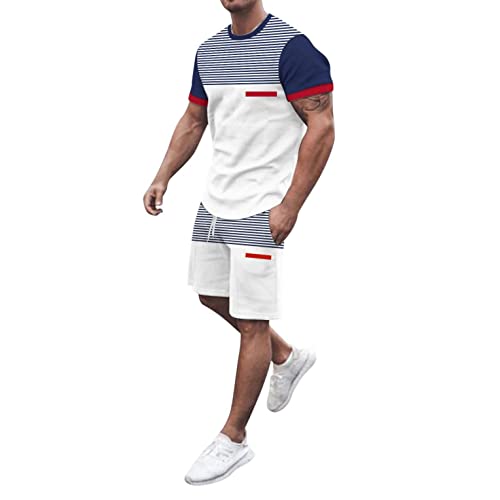 Herren Sommer Trainingsanzug Set Kurzarm Jogginganzug Set Männer Sportanzug Fitness Freizeitanzüge T-shirt + Kurze Hose Trainingsanzüge von Generic