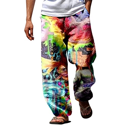 Herren Sommerhose Lang DüNn - Strandhose Herren Loose Fit mit Druck Bunt Hippie Outdoorhose Leinenhose üBergrößE Gummilzug Freizeithose mit Kordelzug Bequemem Atmungsaktiv Sporthose Jogginghose Herren Sommerhose Lang DüNn - Strandhose Herren Loose Fit mit Druck Bunt Hippie Outdoorhose Leinenhose üBergrößE Gummilzug Freizeithose mit Kordelzug Bequemem Atmungsaktiv Sporthose Jogginghose von Generic