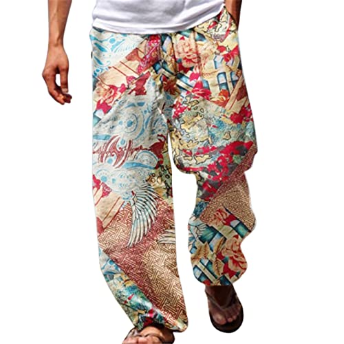 Herren Sommerhose Lang DüNn - Strandhose Herren Loose Fit mit Druck Bunt Hippie Outdoorhose Leinenhose üBergrößE Gummilzug Freizeithose mit Kordelzug Bequemem Atmungsaktiv Sporthose Jogginghose Herren Sommerhose Lang DüNn - Strandhose Herren Loose Fit mit Druck Bunt Hippie Outdoorhose Leinenhose üBergrößE Gummilzug Freizeithose mit Kordelzug Bequemem Atmungsaktiv Sporthose Jogginghose von Generic