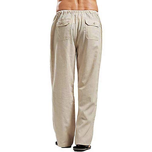 Herren Sommerhose Lang Leicht Baggy Weites Bein Leinenhose Sommerhose Leinen mit Gummizug Weit Herrenhose Stoffhose Haremshose Freizeithose von Generic