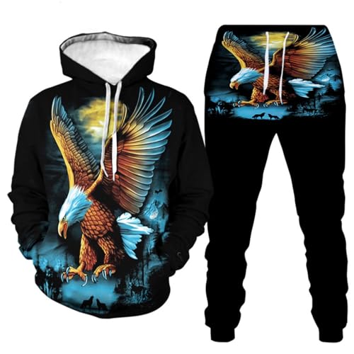 Herren Sport Hoodie Sweatshirt Set Langarm Sweathose Halloween Tier Wolf Tiger Muster Männer Jogging Anzug Track und Feld Anzug zweiteiliges Set (12,S) von Generic