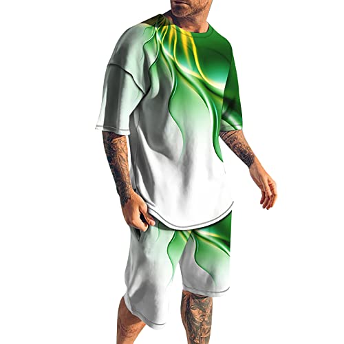 Herren Sportanzug, 3D Drucken Zweiteiler Kurzer Hose Set, Trainingsanzug FüR Herren, Sport Set Kurzarm T-Shirts + Kurze Hose Sets Atmungsaktiv Kurzarmanzug Outfit Komplett von Generic
