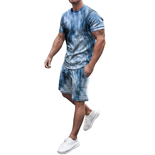 Herren Sportanzug Trainingsanzug Jogginganzug Blumen Hawaii 2-teilig T-Shirt und Shorts Set Sport Lässig Zweiteiler Freizeitanzug Kurzarm Männer Strand Sommer Outfit Tshirt + Kurz Hosen von Generic