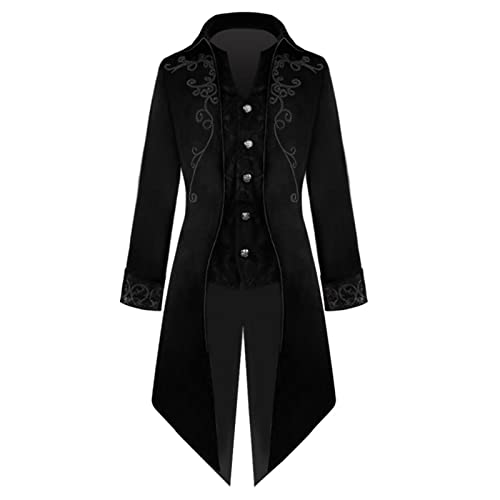 Herren Steampunk Viktorianischen Mantel Mittelalterlichen Gothic Frack Jacke Mittelalter Gehrock Jacke Viking Renaissance Formalen Frack Stehkragen Mantel Karneval KostüM Cosplay Fashing Smoking von Generic