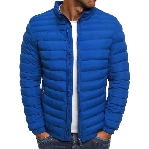 Herren Stehkragen Stepp-Pufferjacke Leichte, isolierte, wattierte Daunenmäntel Winddichte Freizeitjacke aus Baumwolle (Blau,XXL) von Generic