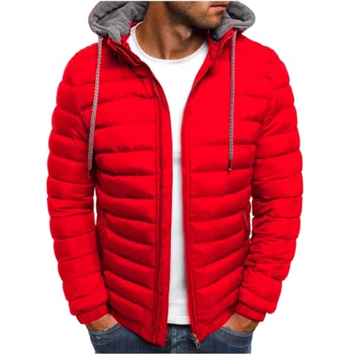 Herren Steppjacke Herbst Winter Verdicken Warm Stehkragen übergangsmantel Leicht Daunenbaumwolle Gepolstert Stepp Mäntel Daunenjacke Rot XXL von Generic