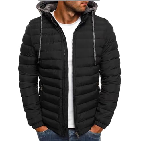 Herren Steppjacke Herbst Winter Verdicken Warm Stehkragen übergangsmantel Leicht Daunenbaumwolle Gepolstert Stepp Mäntel Daunenjacke Schwarz 3XL von Generic