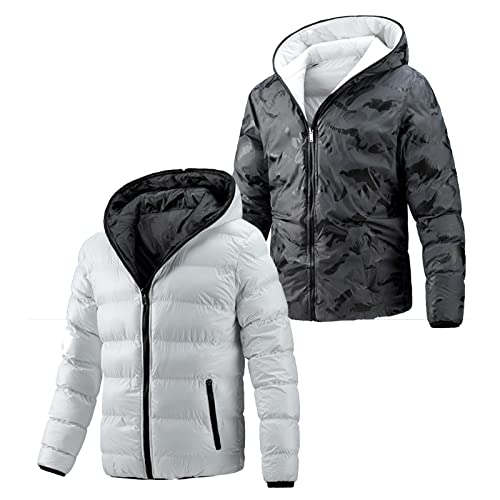 Herren Steppjacke Reversible PufferE Jacket Kapuze Herrenjacke Übergangsjacke Männer Warm Sweatjacke Windjacke Daunenjacken Steppjacken für Herren Sportjacke Outdoorjacke Weiß XL von Generic