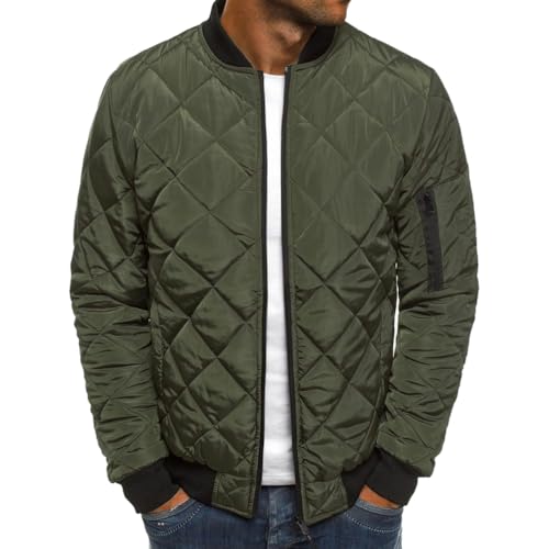 Herren Steppjacke Stehkragen Rhombus Stepp Herbst Winter Warm Daunen Baumwolle Gepolstert Leichte übergangsmantelMäntelOhne Kapuze Gefütterte Daunenjacke Armee XXL von Generic