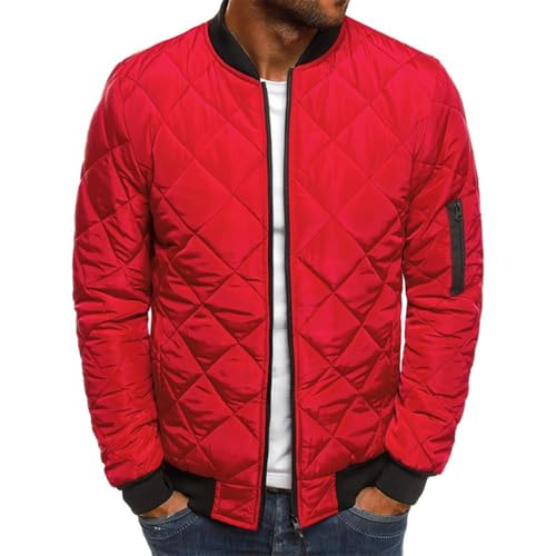 Herren Steppjacke Stehkragen Rhombus Stepp Herbst Winter Warm Daunen Baumwolle Gepolstert Leichte übergangsmantelMäntelOhne Kapuze Gefütterte Daunenjacke Rot XXL von Generic