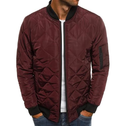 Herren Steppjacke Stehkragen Rhombus Stepp Herbst Winter Warm Daunen Baumwolle Gepolstert Leichte übergangsmantelMäntelOhne Kapuze Gefütterte Daunenjacke Weinrot XXL von Generic