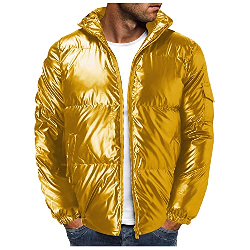 Herren Steppjacke Winterjacke Kapuze PufferE Jacke Herrenjacke Übergangsjacke Männer Warm Jacke Daunenjacken Windjacke Steppjacken für Herren Sportjacke Outdoorjacke Gelb XXL von Generic