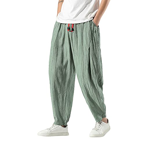 Herren Stoffhose Slim Fit Elegant Baggy Freizeithose Chino Hose Weit mit Gummizug Weites Bein Sommerhose Leinenhose Leinen Stoffhose Haremshose von Generic