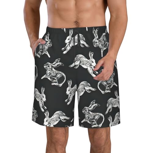 Herren Strand-Shorts Hasen-Druck Strandhose Kordelzug Sporthose Modisch Surfen Strandhose Für Laufen, Strand, Schwimmen 3XL von Generic