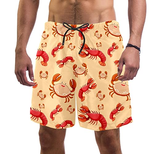 Herren Strand Shorts Schnell Trocken mit Taschen Badehose Badeanzüge für Männer Meeresfrüchte Hummer Krebse Krabbe Muster, Mehrfarbig, Einheitsgröße XXL von Generic