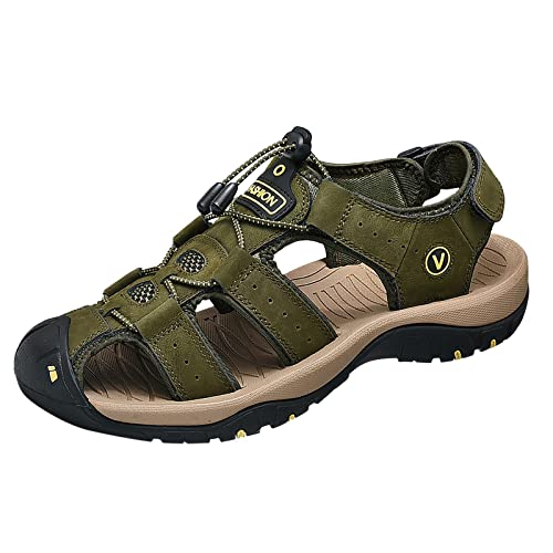 Herren Strandschuhe Vorne-Geschlossen 39-44：Strandschuhe Herren Anti-Rutsch Freizeit-Schuhe Einfachheit Sandalen Leder Laufsandalen Atmungsaktive Wandersandalen Leicht Trekkingschuhe Bequemer von Generic
