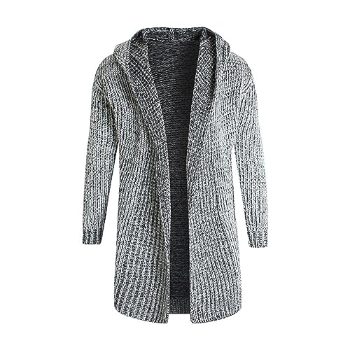 Herren Strickjacke Pullover Cardigan Lang Trachtenjacke mit Kapuze Gestrickt Pullover Sweatjacke Langarm Winterjacke Casual Bequem Wintermantel Herbst Winter Grey 3XL von Generic