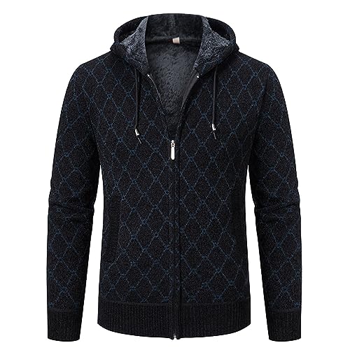 Herren Strickjacke Pullover Cardigan Trachtenjacke mit Kapuze Fleece Gefüttert Wintermantel Feinstrick Winterjacke Sweatjacke Casual Bequem Wintermantel Herbst Winter Schwarz M von Generic