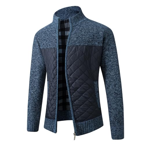 Herren -Strickjacke Pullover Color Block Rippen Fleece Dicke Strickjacke Rhombus Pullover Jacke von Generic