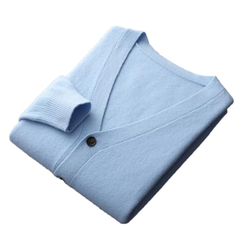 Herren Strickjacke aus 100% Merinowolle, einfarbig, gestrickt, Basic-Pullover, Mantel, Button-Down-Pullover, himmelblau, X-Large von Generic