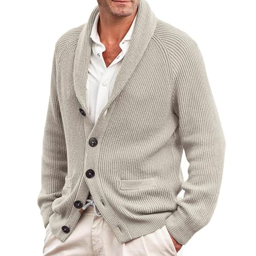 Herren Strickjacke mit Schalkragen und Langen Ärmeln Pullover V Ausschnitt Strick Langarm Revers Hals Slim Fit Lässig Gestrickter Strickmantel mit Taschen von Generic