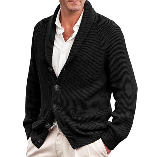 Herren Strickjacke mit Schalkragen und Langen Ärmeln Pullover V Ausschnitt Strick Langarm Revers Hals Slim Fit Lässig Gestrickter Strickmantel mit Taschen von Generic