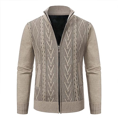 Herren Strickjacke mit Stehkragen Strickjacke Cardigan Stehkragen Feinstrike mit Reißverschluß und Taschen Pullover • Angenehme Männer Freizeit-Jacke mit Farbverlauf (new1-Beige, L) von Generic