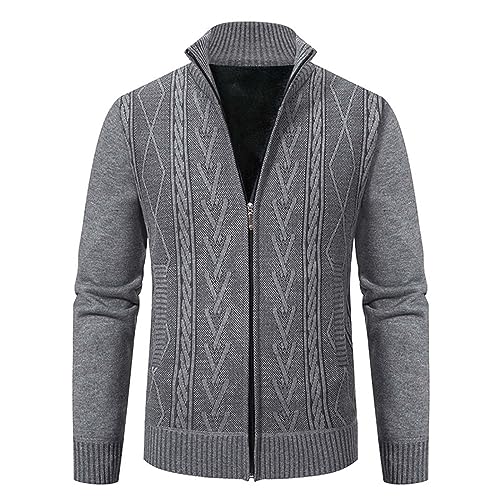 Herren Strickjacke mit Stehkragen Strickjacke Cardigan Stehkragen Feinstrike mit Reißverschluß und Taschen Pullover • Angenehme Männer Freizeit-Jacke mit Farbverlauf (new1-Grey, L) von Generic