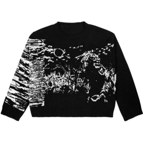Herren Strickpullover Unisex Langarm Freizeitpullover Damen Oversized Muster Pullover Y2K Vintage Pullover Tops (5,L) von Generic