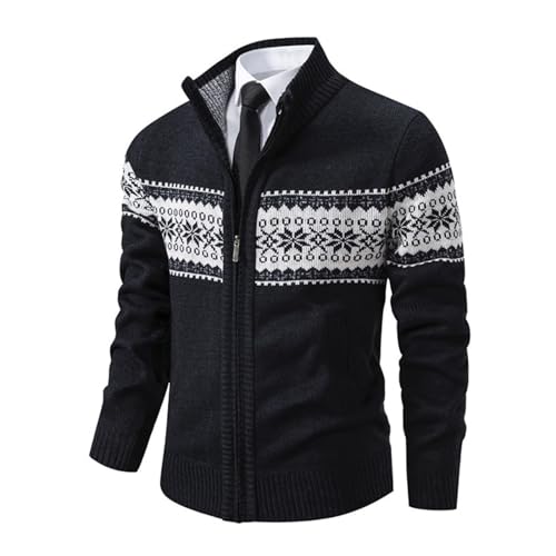 Herren Strickpullover Weihnachtspullover Stehkragen Sweatshirt Reißverschluss Cardigan Pullover Urban Tops mit Weihnachtsdruck Casual Oberteile Sport Style Pulli von Generic