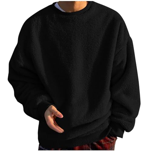 Herren Sweatshirt Gefüttert Pullover Fleece Winterpullover Kuschel Fleecepullover Warm Herren-Sweatshirt Winter Sweatjacke Pulli Baumwolle Oberteile Deals Schwarz 4XL von Generic