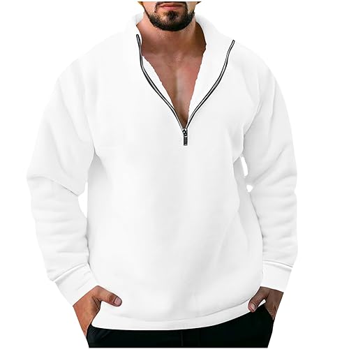 Herren Sweatshirt Gefüttert Pullover Half Zip Arbeitspullover Fleecepullover Fleece Winterpullover Herren-Sweatshirt Winter Pulli Baumwolle Oberteile Blitzangebote des Tages Weiß XXL von Generic