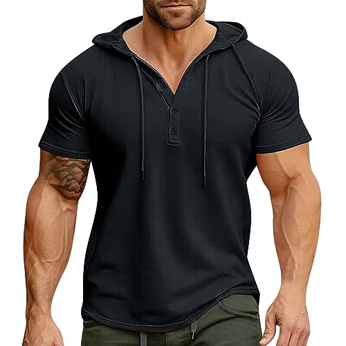 Herren Sweatshirt T-Shirt mit Kapuze Laufshirt Kurzarm Hoodie Kapuzenpullover Sweatshirt Atmungsaktiv Sport Shirt Männer Sportshirt Trainingsshirt Muskelshirts von Generic