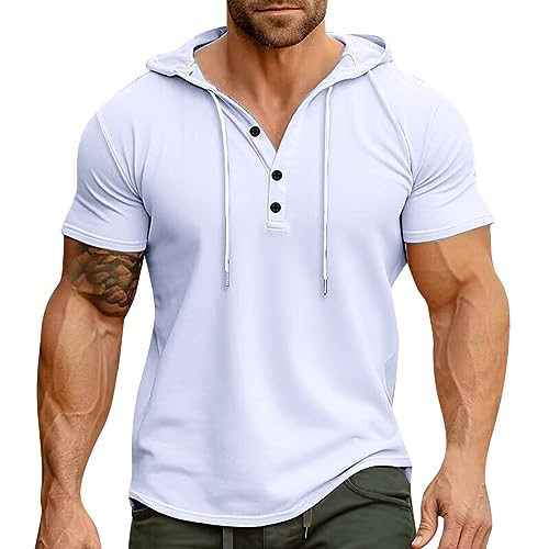 Herren Sweatshirt T-Shirt mit Kapuze Laufshirt Kurzarm Hoodie Kapuzenpullover Sweatshirt Atmungsaktiv Sport Shirt Männer Sportshirt Trainingsshirt Muskelshirts von Generic