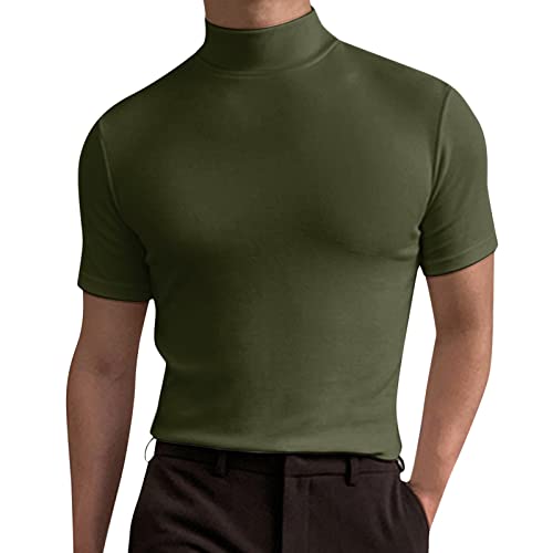 Herren T-Shirt Kurzarm Rollkragenpullover Basic Stehkragen Slim Fit Solid Tops Herren Slim Fit Sweatshirt Sports Thermo Unterhemd Herren Rollkragen T-Shirt Herren Stehkragen (Green, L) von Generic