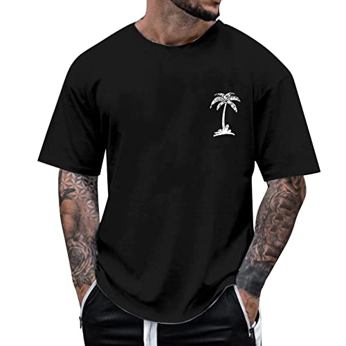 Herren Tall Shirt Male Sommer Beach Little Tree Print T Shirt Blouse Short Sleeve O Neck Tops T Shirt (c-Black, L) von Generic