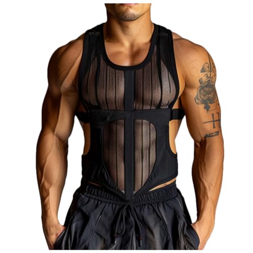 Herren Tank Top - Ärmelloses T-Shirt Trägershirt Basic Tanktop Gym Tanktop mit Print Muskelshirts Herren Leder Tank To Große Größen Top Weste Unterhemden Rave Tanz von Generic