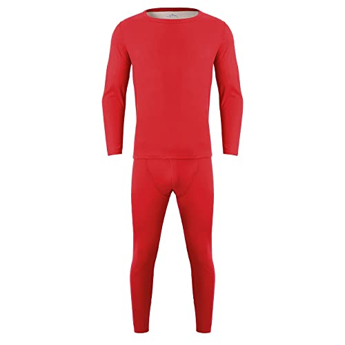 Herren Thermounterwäsche Set Thermo-Unterhemd + Lange Unterhose Langarm warm Winter Ski Innenfleece Baumwolle (Rot, L) von Generic