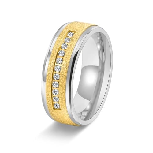 Herren Titan Stahl 8mm Sandgestrahlt Gold Farbe Intarsien Zirkon Ring Schmuck Herren Titan Stahl 8mm Sandgestrahlt Gold Farbe Intarsien Zirkon Ring Schmuck von Generic