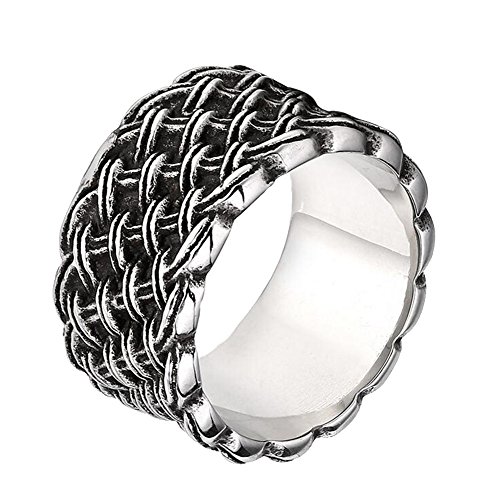 Herren Titan Stahl Vintage Retro Silber Schwarz Gewebter Ring Minimalistischer breiter Ehering von Generic