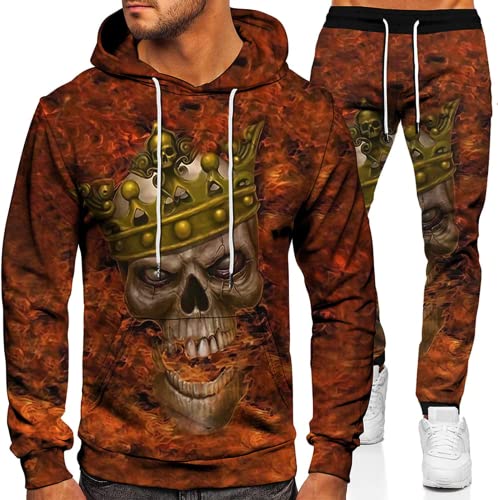 Herren Totenkopf Jogginganzug 2 Stück Trainingsanzug Set 3D Kapuzenpullover Zweiteiliges Set Skull Pattern Hoodie und Hose (Totenkopf7,S) von Generic