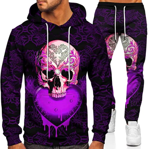 Herren Totenkopf Jogginganzug 2 Stück Trainingsanzug Set 3D Kapuzenpullover Zweiteiliges Set Skull Pattern Hoodie und Hose (Totenkopf8,M) von Generic