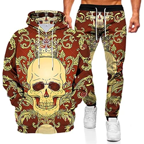 Herren Totenkopf Trainingsanzug Sport Männer 3D Skelett Sweatshirt Sweatpants Warmer Hoodie Anzug (Schädel1,2XL) von Generic