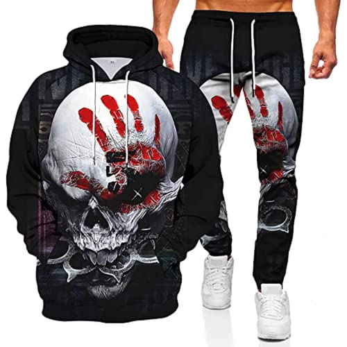 Herren Totenkopf Trainingsanzug Sport Männer 3D Skelett Sweatshirt Sweatpants Warmer Hoodie Anzug (Schädel3,2XL) von Generic