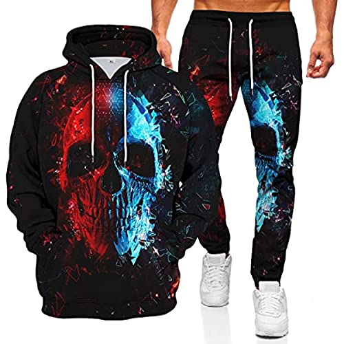 Herren Totenkopf Trainingsanzug Sport Männer 3D Skelett Sweatshirt Sweatpants Warmer Hoodie Anzug (Schädel5,XL) von Generic