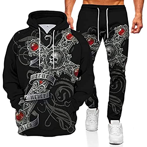 Herren Totenkopf Trainingsanzug Sport Männer 3D Skelett Sweatshirt Sweatpants Warmer Hoodie Anzug (Schädel6,3XL) von Generic