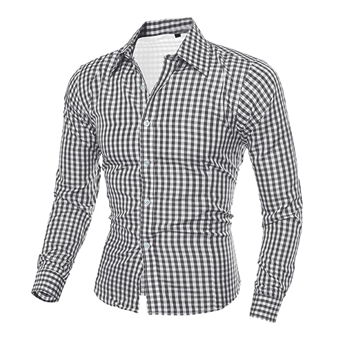 Herren Trachtenhemd Slim fit Kariertes Hemd Freizeithemd Langarmhemd Bügelleicht Bauwolle Herrenhemden für Oktoberfest von Generic