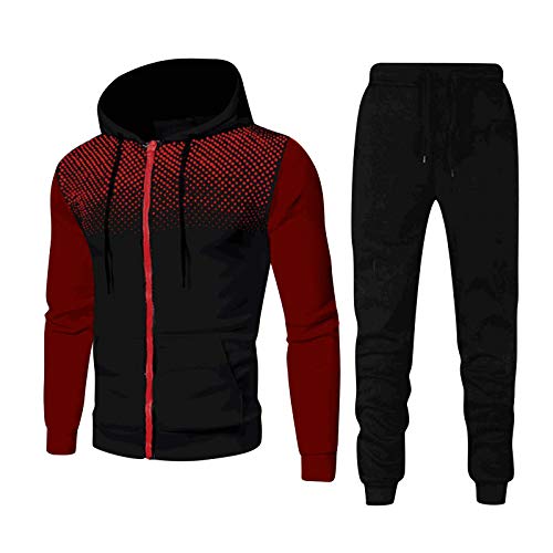 Herren Trainingsanzug Jogginganzug, Trainingsanzug Männer Sportanzug Outfit Streetwear Tracksuit Jogginghose Hoodie-Sporthose Sportkleidung Gym Warm Tracksuit Sportanzug aus Baumwolle (Rot,M) von Generic