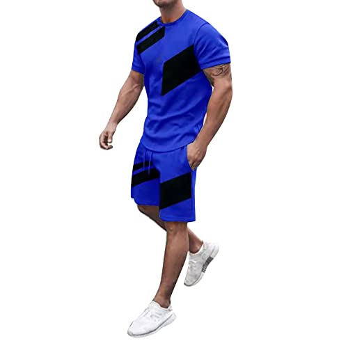 Herren Trainingsanzug Set Sommer Sportanzug 2 Teiliges Outfit Sport Set Kurzarm T-Shirt + Kurze Hose Sets Freizeitanzug Männer Rundhals Oberteile Shorts Jogginganzug Zweiteiliges Set von Generic