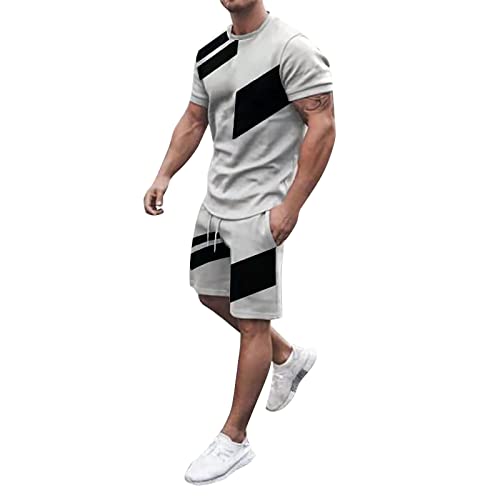 Herren Trainingsanzug Set Sommer Sportanzug 2 Teiliges Outfit Sport Set Kurzarm T-Shirt + Kurze Hose Sets Freizeitanzug Männer Rundhals Oberteile Shorts Jogginganzug Zweiteiliges Set von Generic